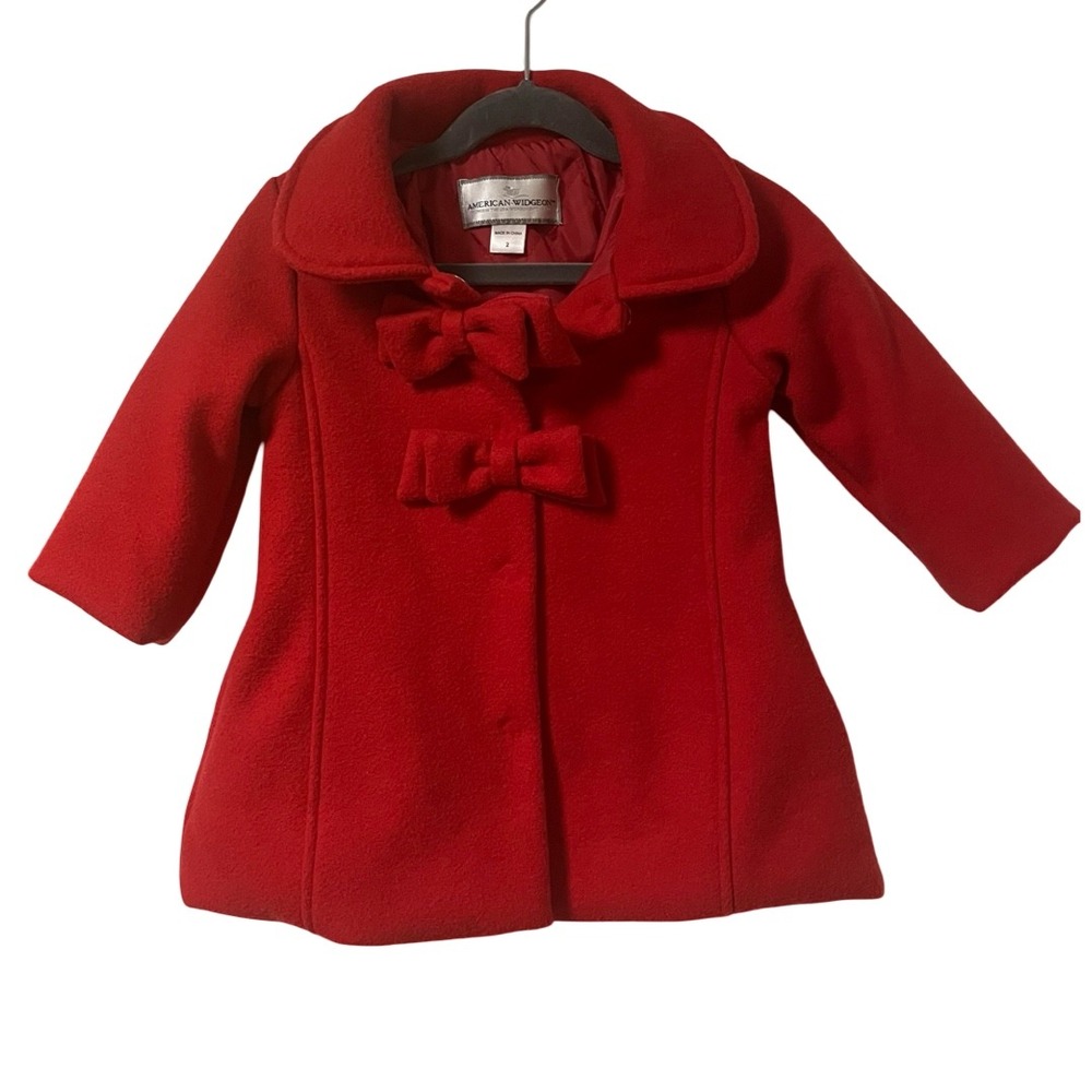 American‎ Widgeon Girls Red Fleece Bow Coat A-Line Jacket Size 2